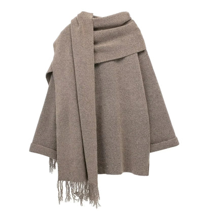 Standard Thickness Grey Oversized Jackets For Women with Scarf