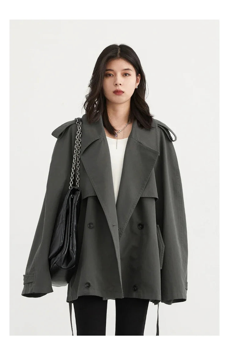 Belted Double Breasted Windbreaker Women Trench Coat