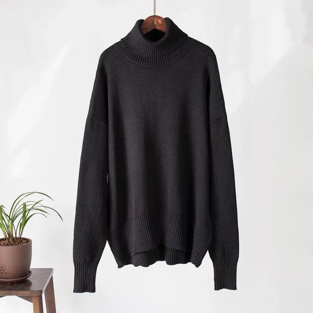 New Arrival Autumn/Winter Polo/Turtle Neck Pullover Sweater – Comfortable Loose-Fit, Classic Elegant Solid Color Sweater