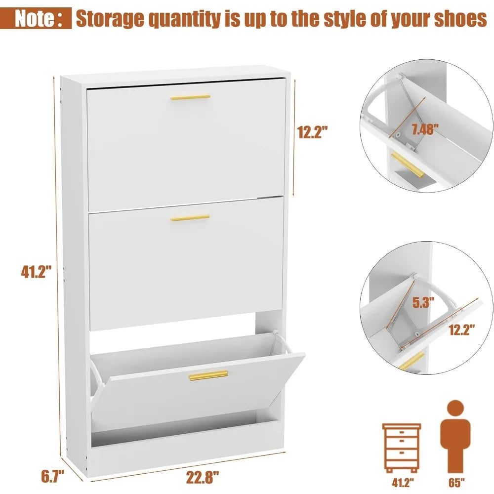 Modern Style High Quality 3 Flip Drawers Shoe Cabinet