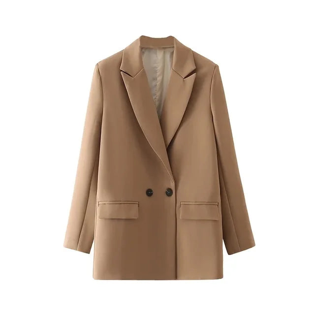 Office Wear Style Double Breasted Khaki Blazer jacket