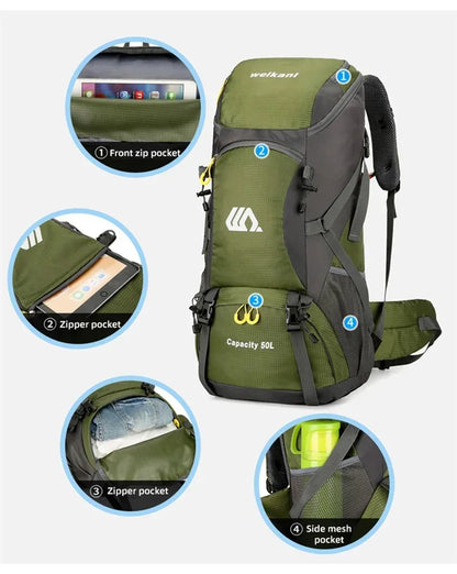 Waterproof 50L Travel Backpack Camping Bag