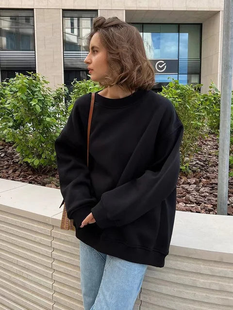 Women O-Neck Fleece Casual Sweatshirt