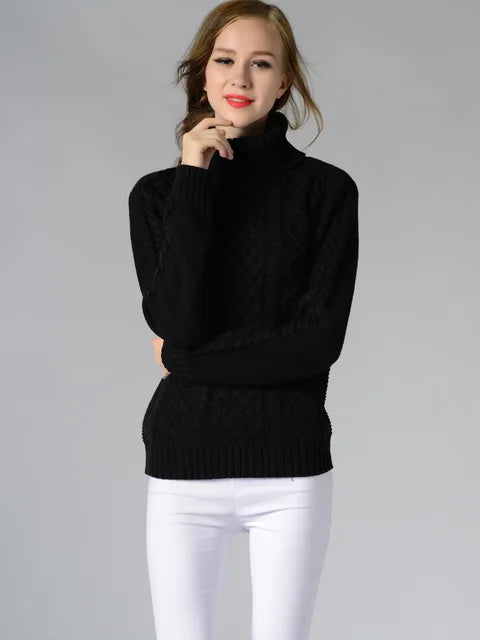 High Necked Knitted Women Long Sleeve Sweaters