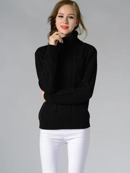 Women’s Cable Knit Sweater – Turtleneck Ribbed Pullover, Long Sleeve, Warm Autumn/Winter Casual Fashion Top 2025