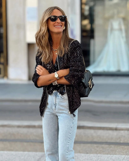 Casual Long Sleeve Sequin Jackets