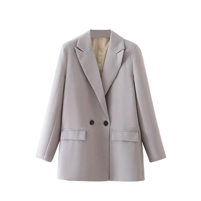 Women’s Vintage Double-Breasted Blazer – Chic Office Lady Notched Collar Coat, Long Sleeve Fashion Outerwear