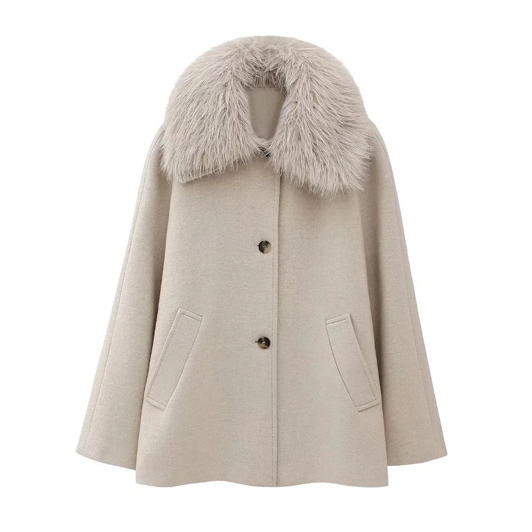 2025 Winter Fur Collar Coat – Elegant Lapel Loose Jacket for Women, Chic Single-Breasted Warm Outerwear