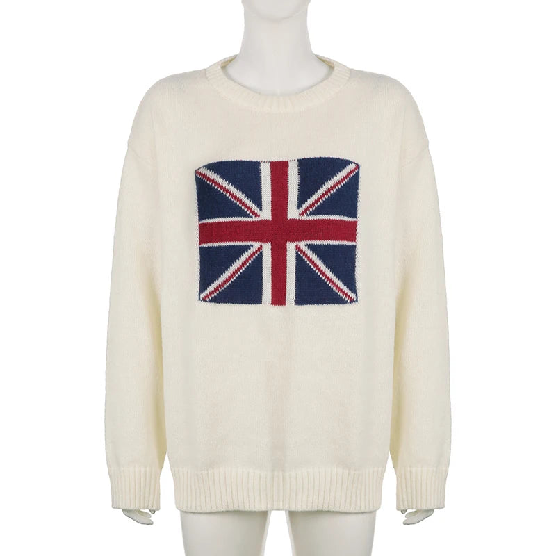 United Kingdom Flag Printed Knitted O-Neck Sweater