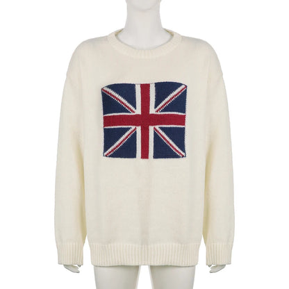 United Kingdom Flag Printed Knitted O-Neck Sweater