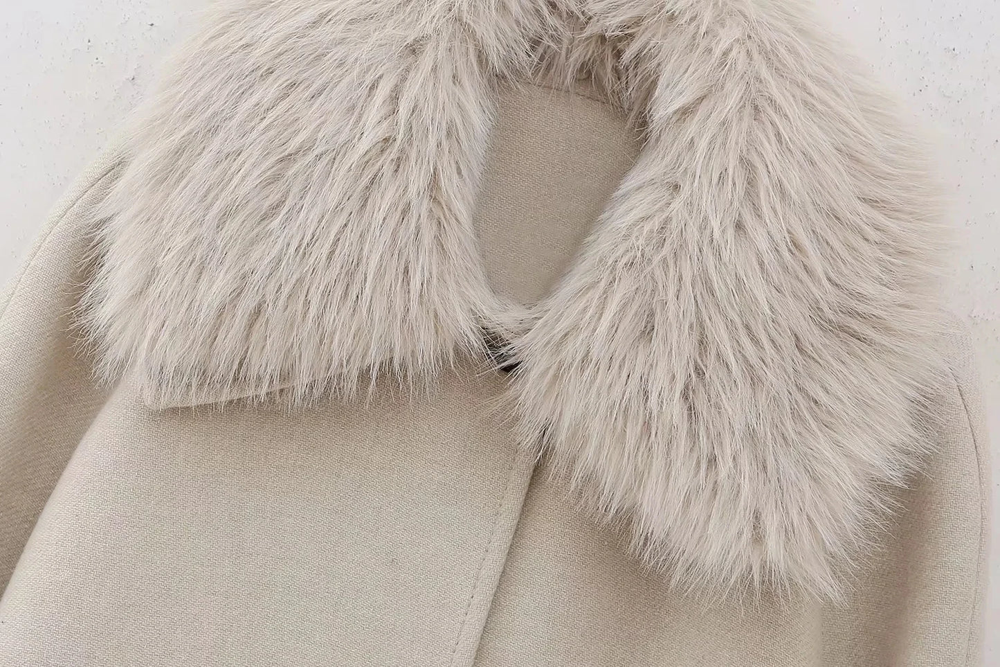 Elegant Furry Hooded Beige Coat