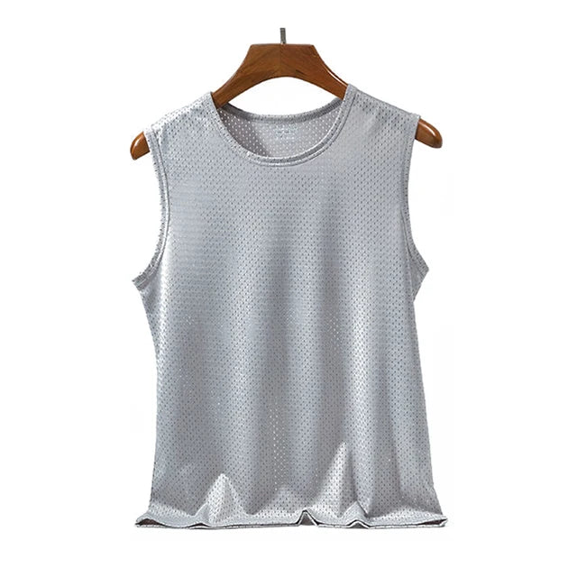 Men's Ice Silk Tank Top – Breathable, Quick-Drying Mesh Sports Vest, Sleeveless Cooling T-Shirt for Home and Outdoor Activities, 2025