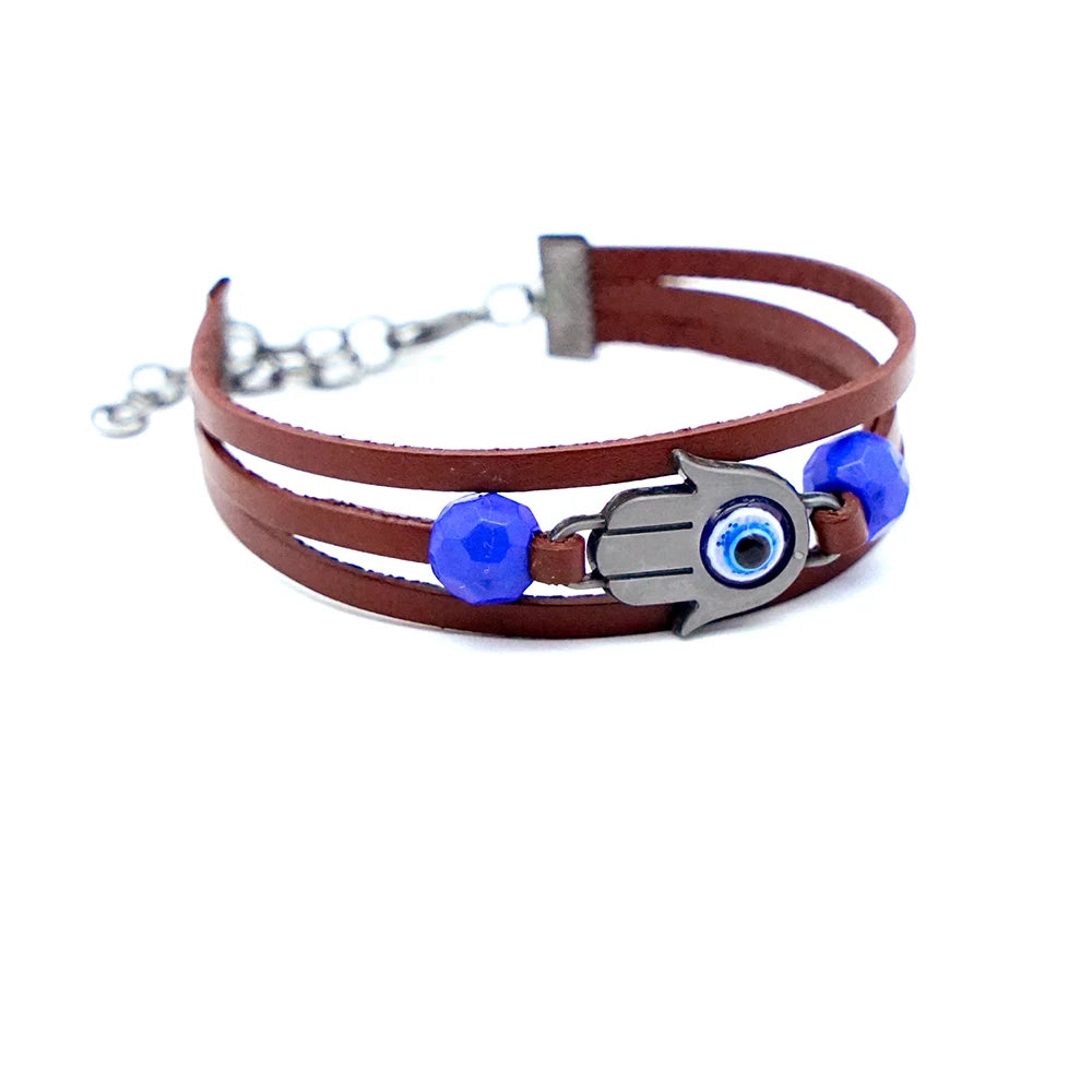 Evil Eye Charm Leather Bracelets