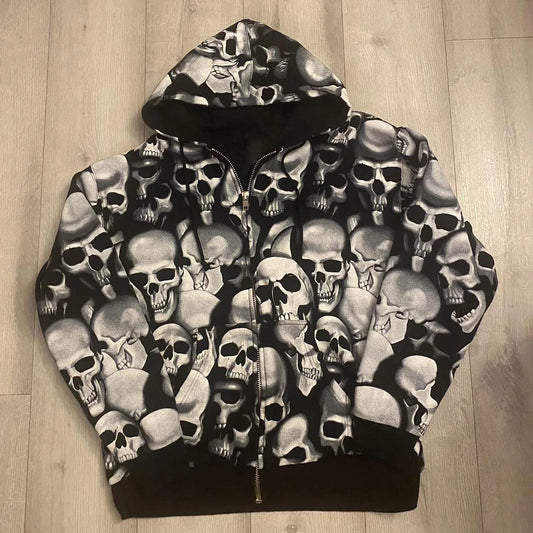 Head Skeleton Print Horror Themed Halloween Hoodie