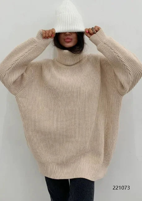 Fashionable Solid Color High Neck Knitted Sweaters