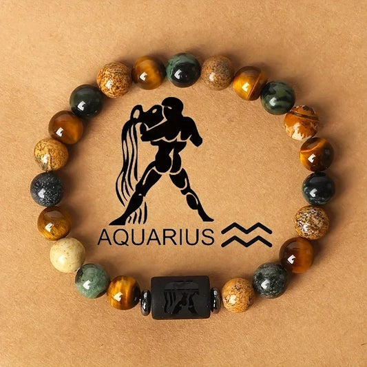 12 Zodiac Signs Constellation Bracelet – Tiger Eye Beaded Charm Jewelry for Men & Women | Virgo, Leo, Libra Gift