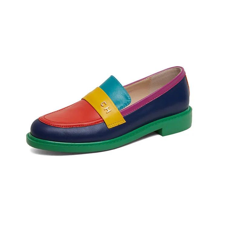 New Spring Women's Fashion Rainbow Loafers – Round Toe Chunky Shoes | Versatile Women Pumps