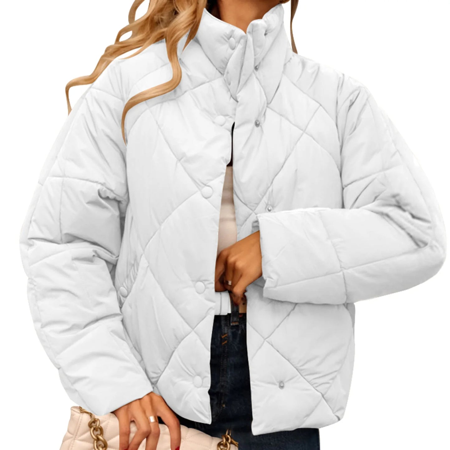 Stand Collar Button Down Winter Puffer Coats