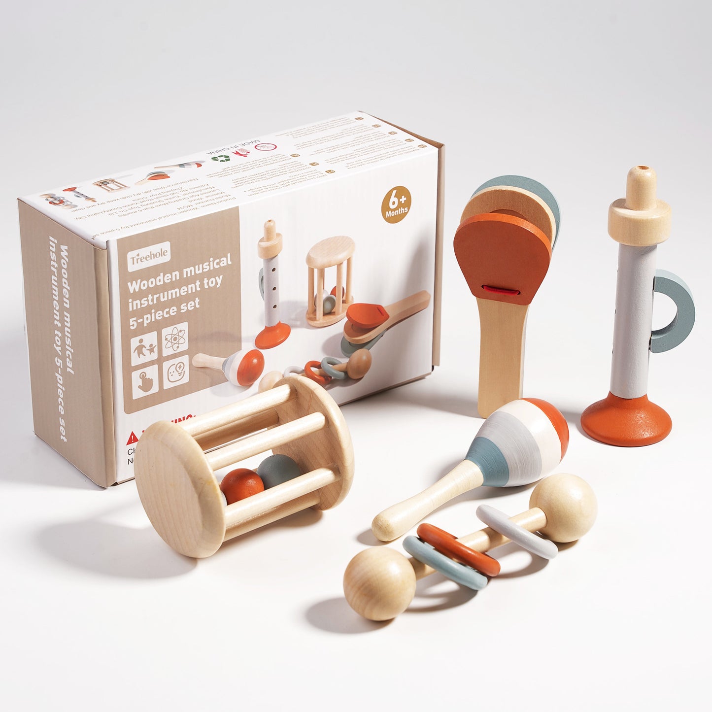 Wooden Treehole Music Set – 5-Piece Handbell Set for Sensory Development