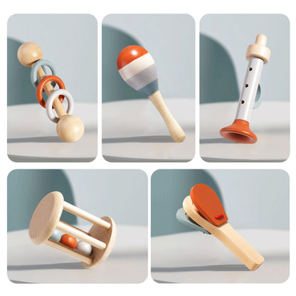 Wooden Treehole Music Set – 5-Piece Handbell Set for Sensory Development