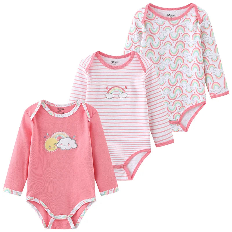 3PCS Baby Unisex Cotton Printed Long Sleeve Bodysuits
