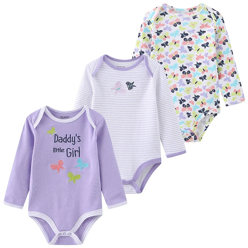 3PCS Baby Unisex Cotton Printed Long Sleeve Bodysuits