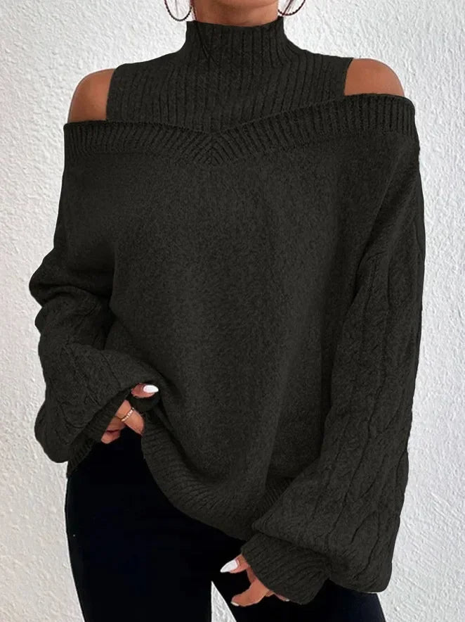 Off Shoulder Elegant High Neck Knitted Sweaters