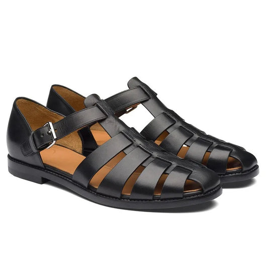 Men's Summer Leather Sandals – Classic Soft Pointed Dress Shoes for Weddings & Outdoor Comfort