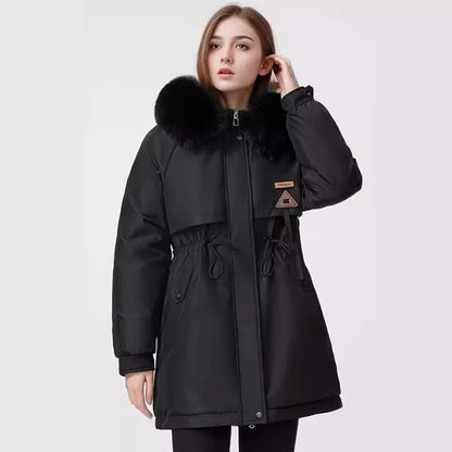 Women's Winter Parka Coat - Fur Collar, Hooded, Quilted & Wool Liner, Slim Fit, Lace-Up, 2025 Fashion