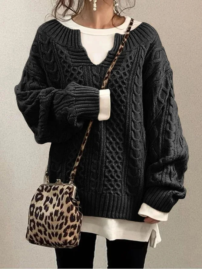 Women Pullovers Knit Sweater – Warm Long Sleeve, Half Open Collar, Retro Office Lady Jumpers for Autumn Winter