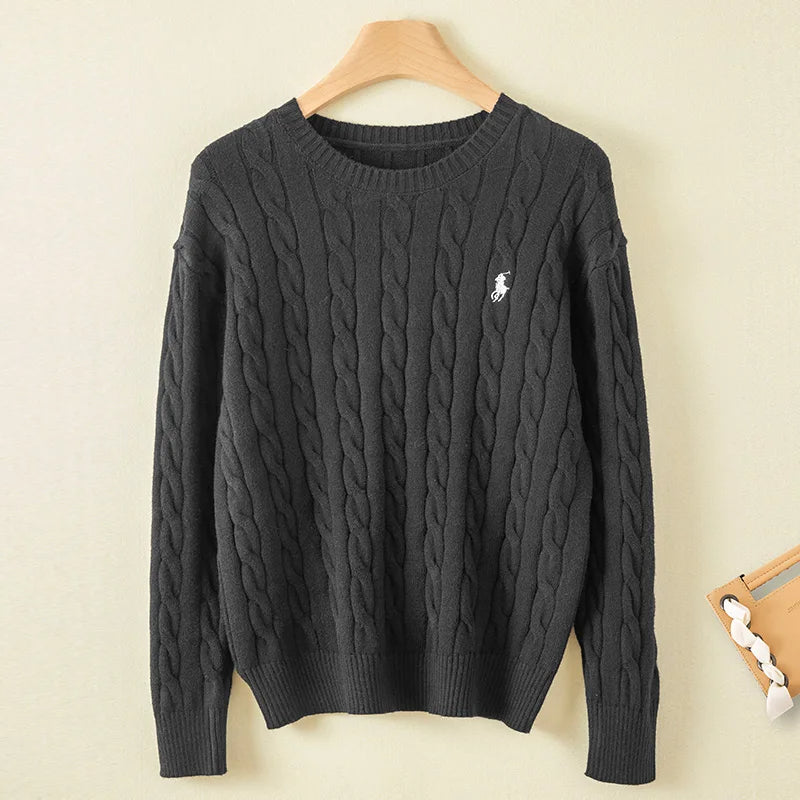 High-End Embroidered Knitted Cashmere Sweater – Round Neck Long Sleeve Pullover for Men & Women, Luxury Soft Warm Knitwear