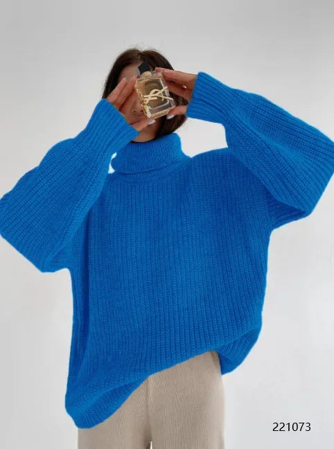 Fashionable Solid Color High Neck Knitted Sweaters