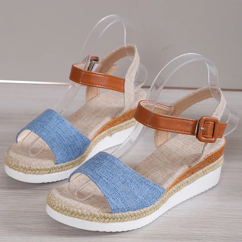 Women's Peep Toe Wedge Sandals – 2025 Summer Low Platform Shoes | Non-Slip Hemp Heeled Sandalias Mujer