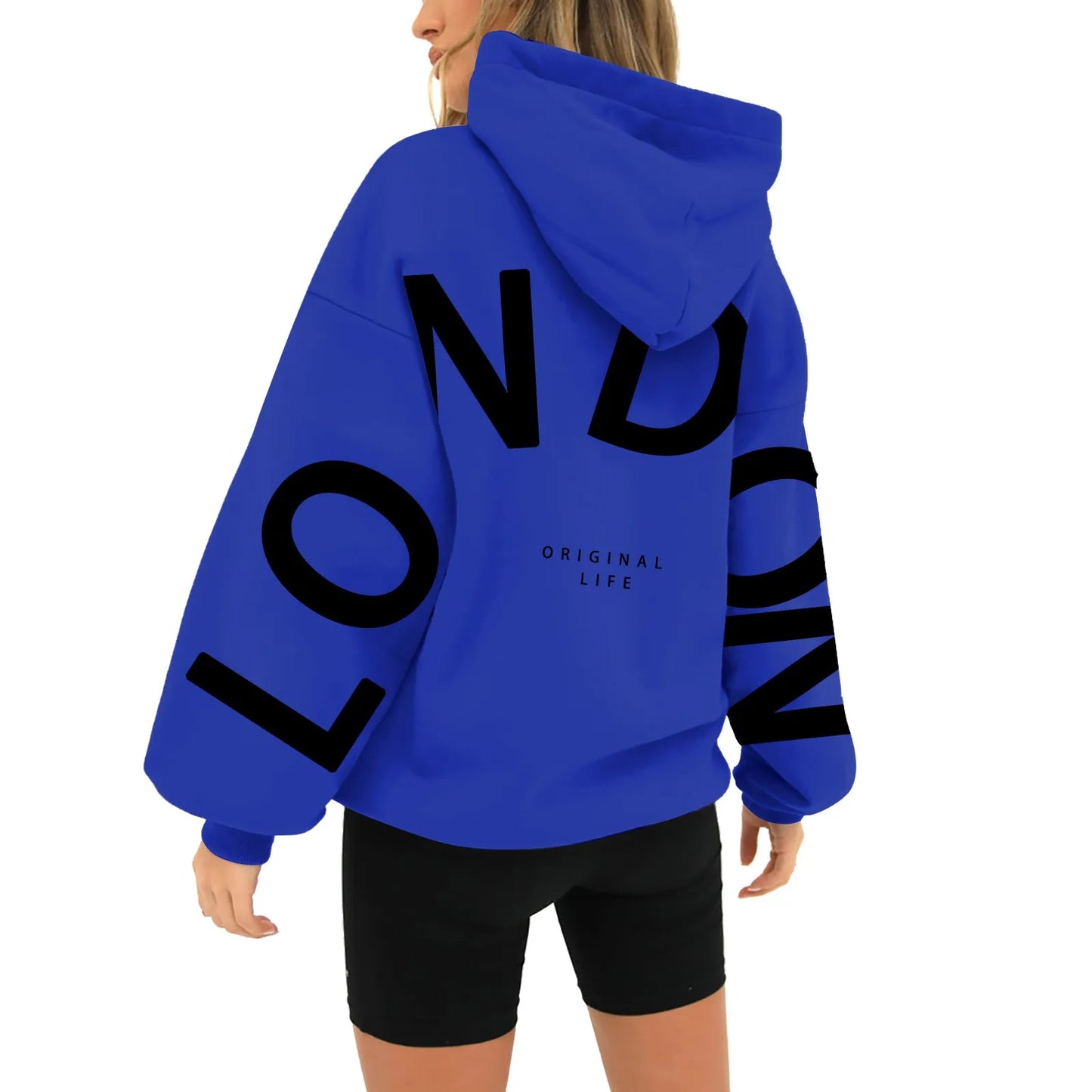 Women's Oversized Hooded Pullover – London Letter Print, Zip-Free, Casual Sweatshirt for Autumn & Winter