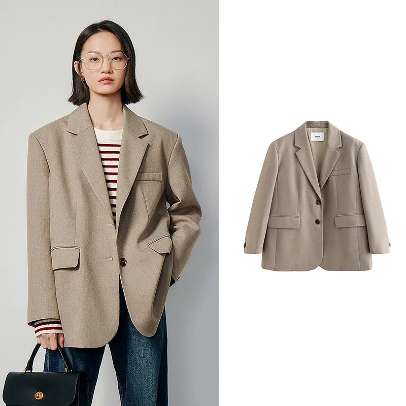 2025 Women's Oversized Blazer Jacket – Spring Office Lady Fashion, Casual Solid Color Suit with Back Split Hem