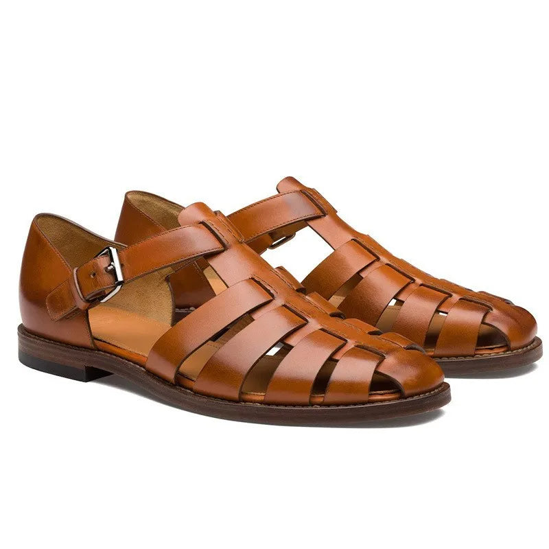 Men's Summer Leather Sandals – Classic Soft Pointed Dress Shoes for Weddings & Outdoor Comfort