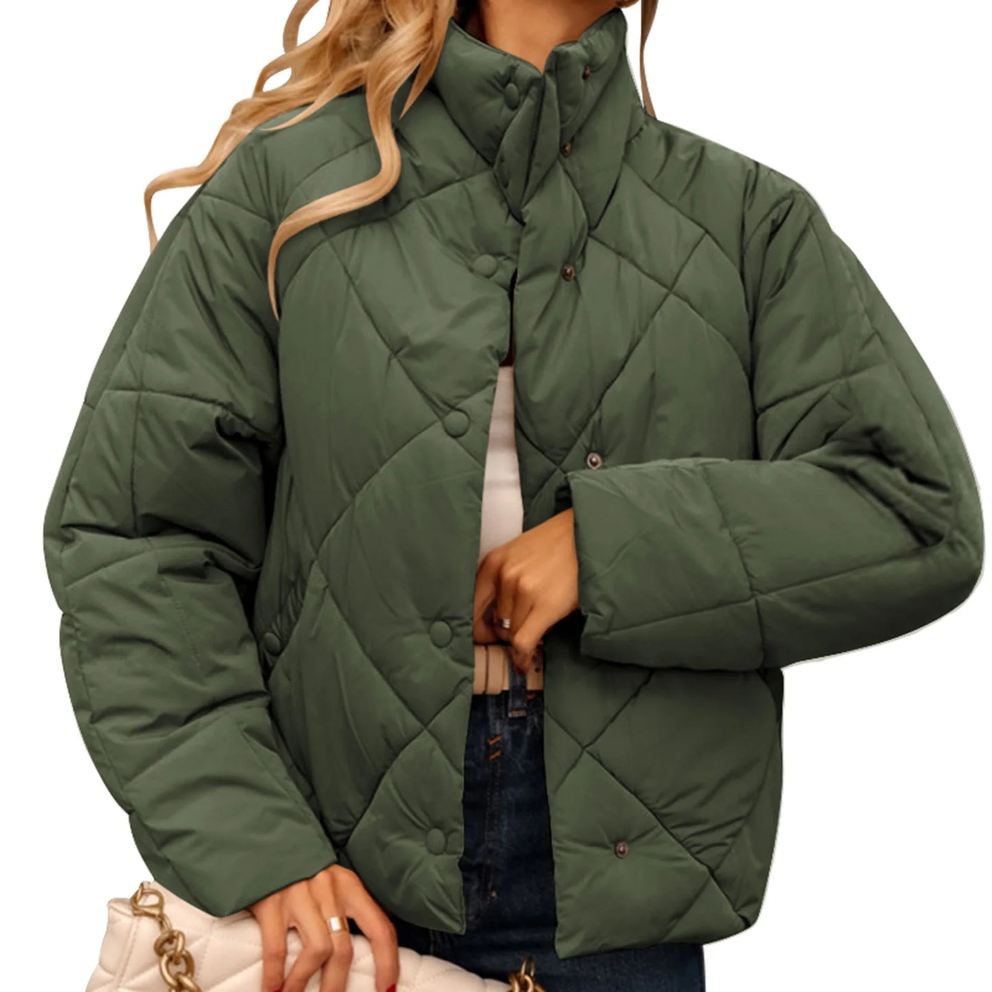 Stand Collar Button Down Winter Puffer Coats