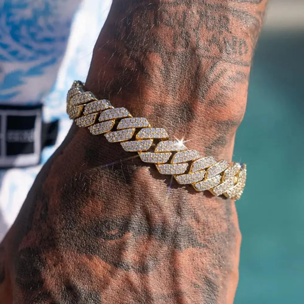 14MM Iced Prong Link Cuban Bracelet – Chunky Miami Hip Hop Jewelry for Men & Women – Full Rhinestone Bling Gift