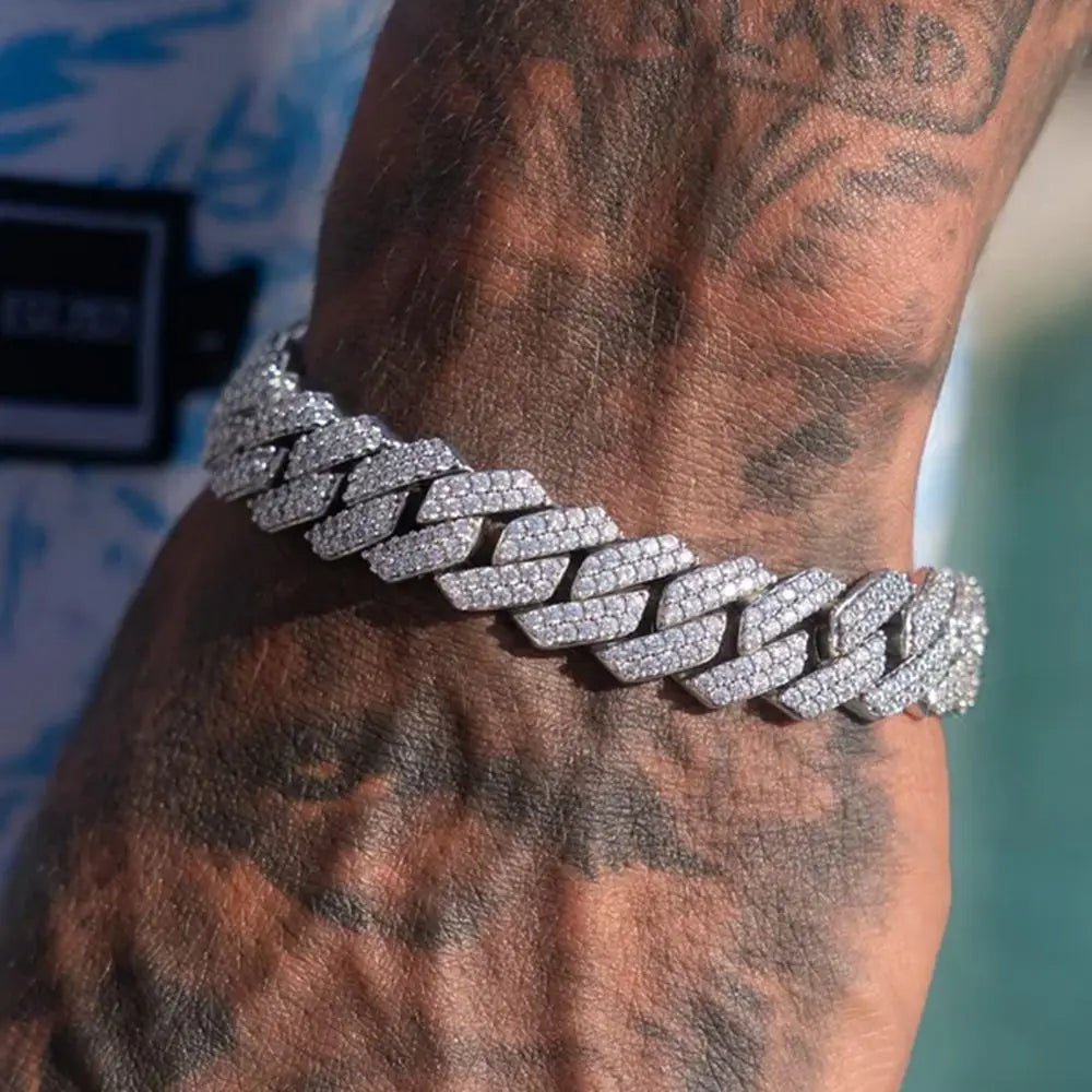 14MM Iced Prong Link Cuban Bracelet – Chunky Miami Hip Hop Jewelry for Men & Women – Full Rhinestone Bling Gift