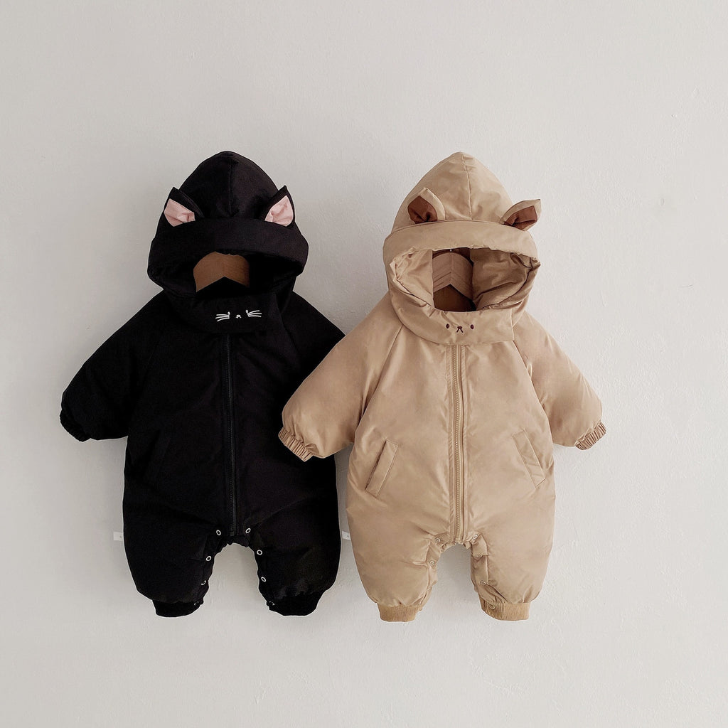 Thick Hooded Baby Jumpsuit – Cozy Polyester Fiber for All Seasons