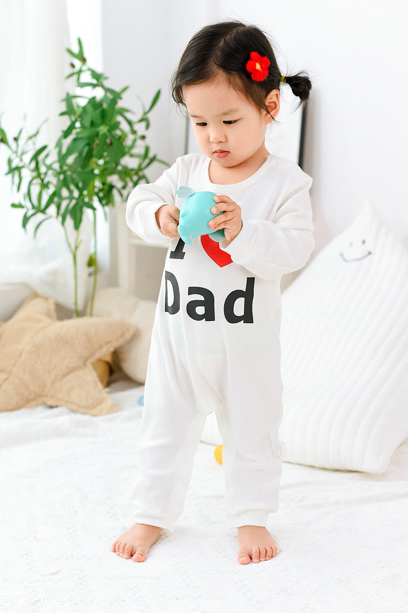 White Long-Sleeved Parent-Child Cotton Onesie