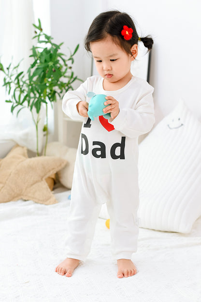 White Long-Sleeved Parent-Child Cotton Onesie