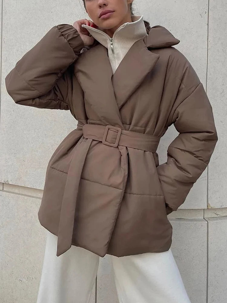 Vintage Style Belted Winter Puffer Coats