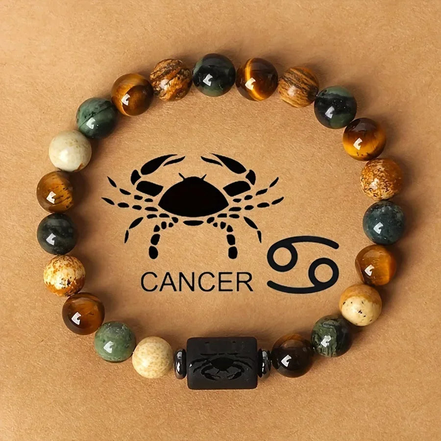 12 Zodiac Signs Constellation Bracelet – Tiger Eye Beaded Charm Jewelry for Men & Women | Virgo, Leo, Libra Gift