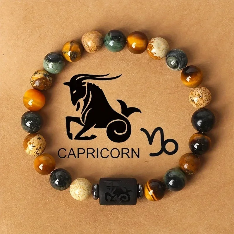 12 Zodiac Signs Constellation Bracelet – Tiger Eye Beaded Charm Jewelry for Men & Women | Virgo, Leo, Libra Gift