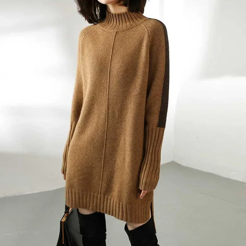 Turtleneck Knitted Sweater for Women – Autumn Winter Warm Thick Pullovers, Wool Knit, Y2K Split Jumper Cardigan