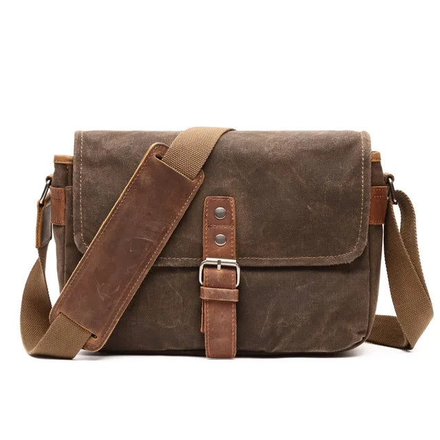 Men's Vintage Oil-Waxed Canvas Shoulder Bag – Waterproof Shockproof DSLR Camera Crossbody Messenger Bag for Men