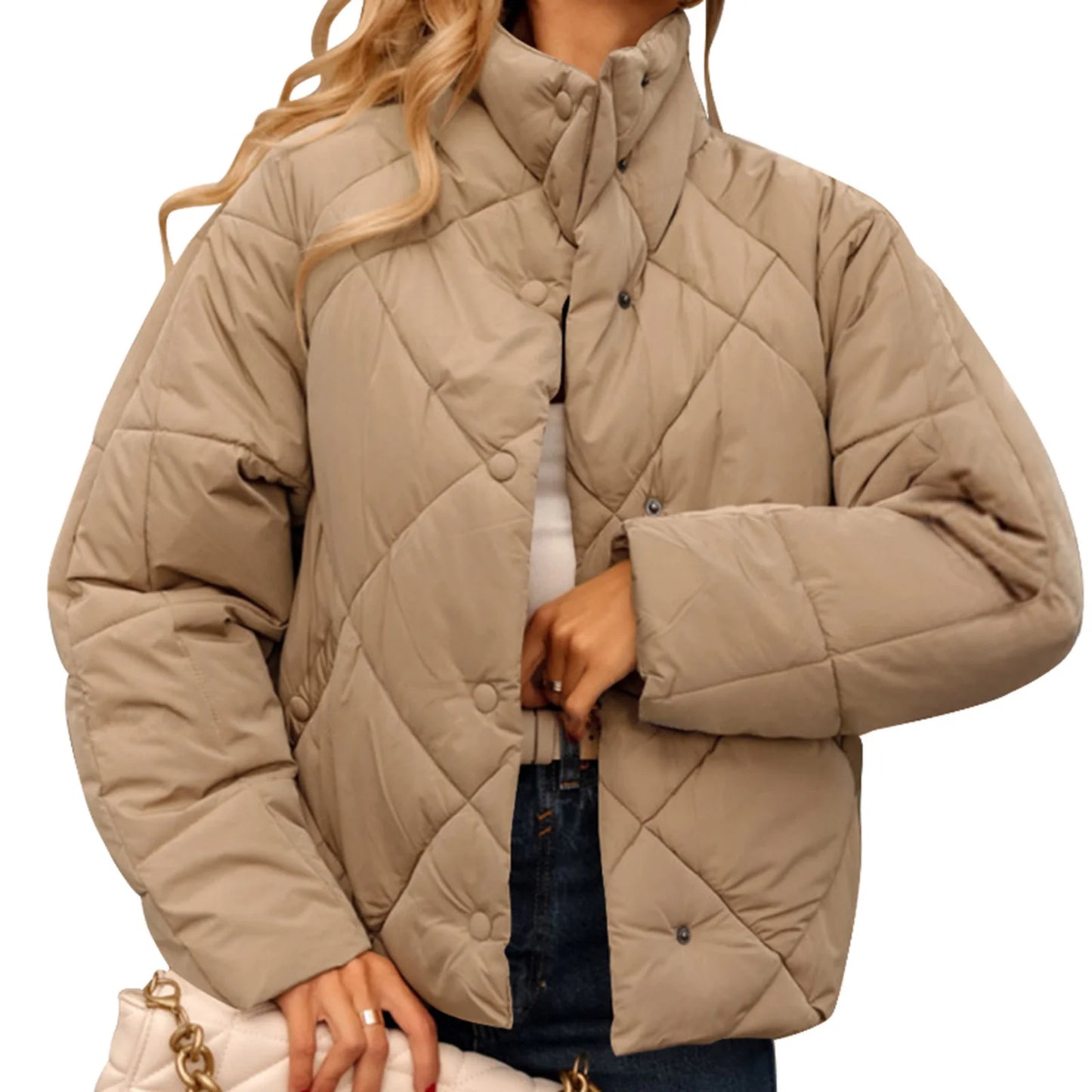 Stand Collar Button Down Winter Puffer Coats