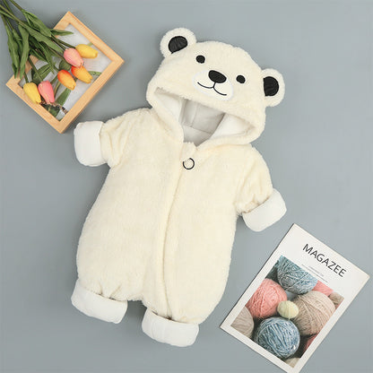 Arctic Velvet Bear Cotton Romper – Winter-Ready One-Piece for Infants
