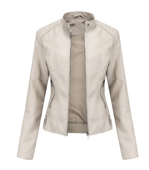 Bomber PU Leather Jacket for Women – European American Casual Outerwear with Stand Collar